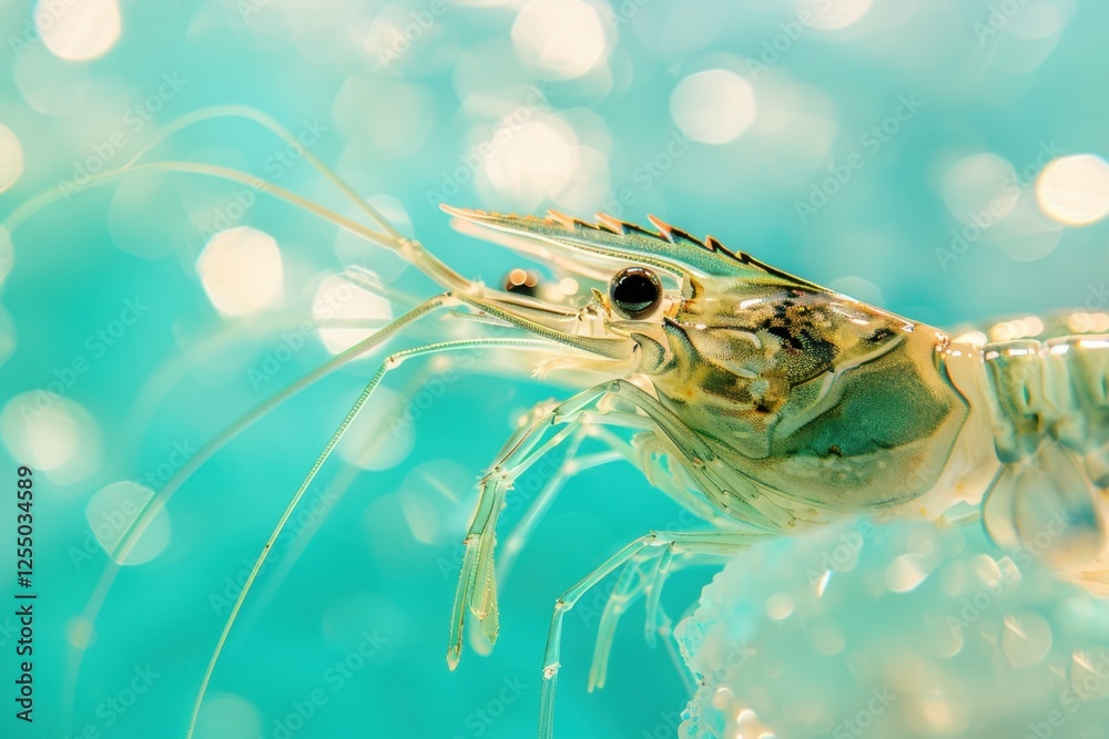 Close-up Prawn Aqua Background: aquatic life Close-up Prawn Aqua Background: aquatic life