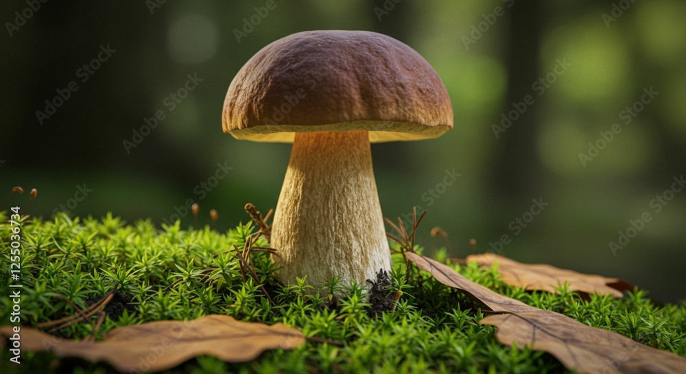 Fototapeta premium Majestic Porcini Mushroom in Autumn Forest Moss