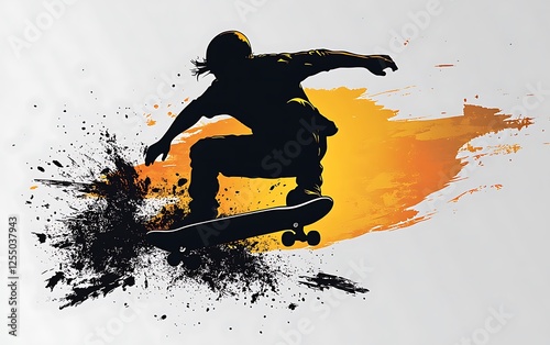 Silhouette skater performing a trick on a skateboard