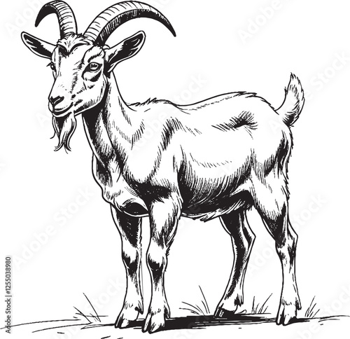 goat on the road black and white drawing