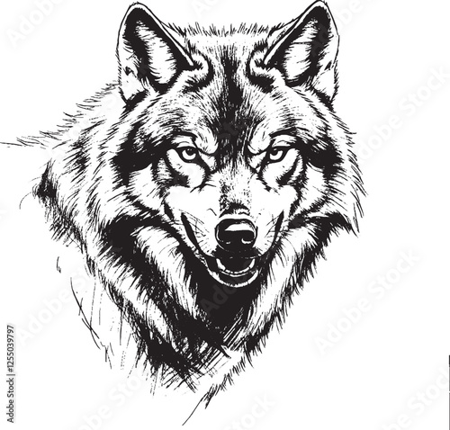 wolf head vector black and white