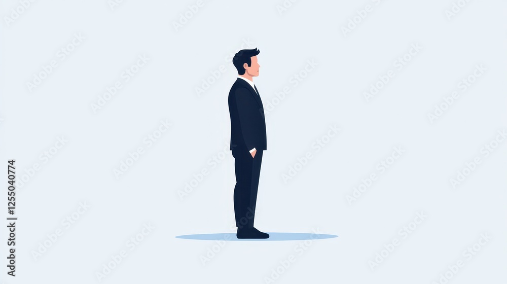 A business professional stands straight and tall in a formal black suit and shoes, highlighted against a soft light background. The figure exudes confidence and professionalism A business professional stands straight and tall in a formal black suit and shoes, highlighted against a soft light background. The figure exudes confidence and professionalism