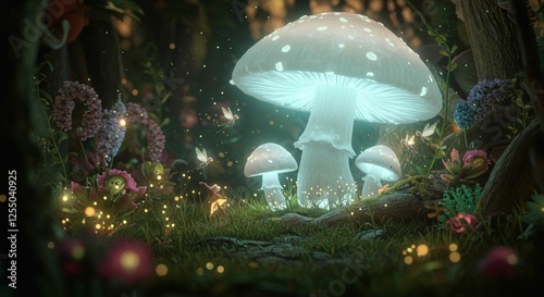 Enchanting Glowing Mushrooms Fantasy Forest Firefly Magic