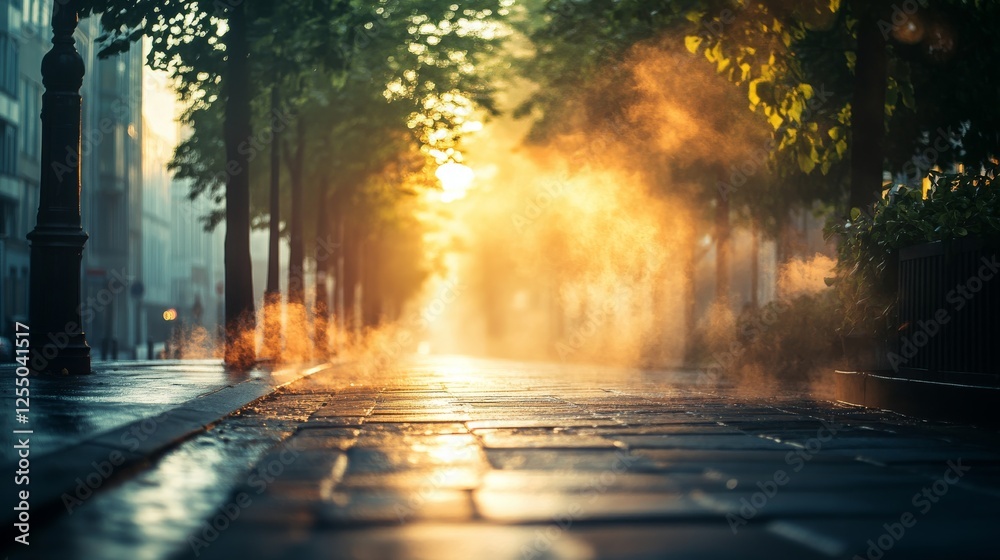 A city street during a heatwave, empty sidewalks and shimmering air as the heat rises from the pavement. A city street during a heatwave, empty sidewalks and shimmering air as the heat rises from the pavement.