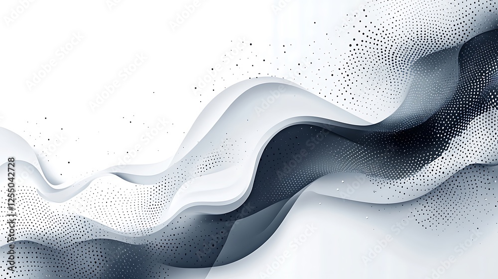 Fototapeta premium Abstract grey waves, white background, particle effect, design template