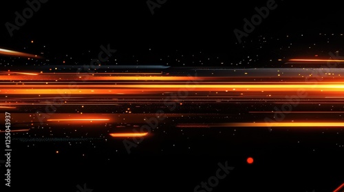 Abstract futuristic glowing orange lines and dots on a black background.