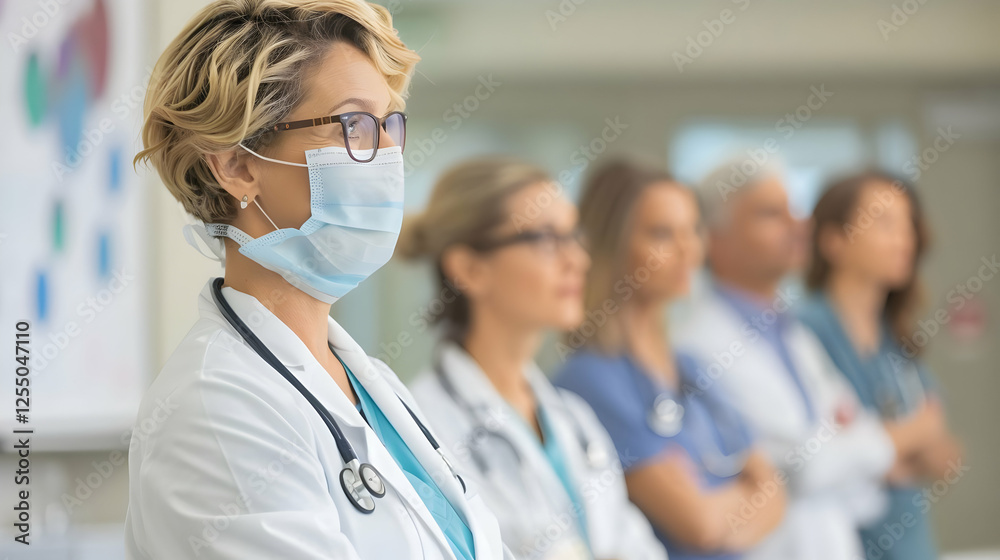 Healthcare professionals in masks hospital setting teamwork support clinical environment close-up view medical commitment Healthcare professionals in masks hospital setting teamwork support clinical environment close-up view medical commitment