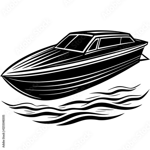 Speed Boat Model on the Water Vector Art Illustration