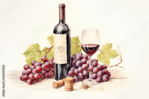 Painting of wine vineyard drink refreshment.