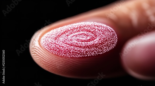 Fingerprint detail captured in close-up showing intricate patterns and textures against a dark backdrop