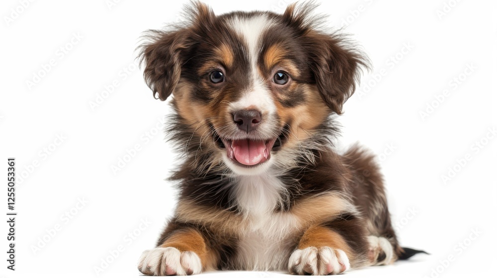 Adorable Welsh puppy, tongue out panting, winking playfully, sitting on a white backdrop Adorable Welsh puppy, tongue out panting, winking playfully, sitting on a white backdrop