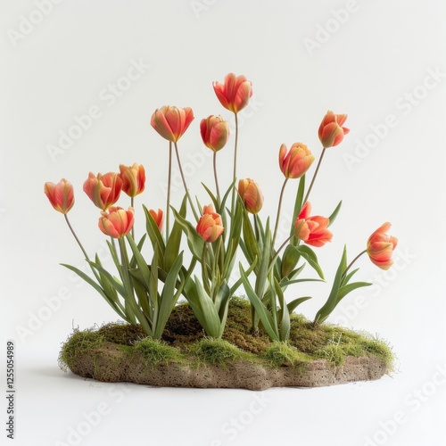 Vibrant tulips on moss