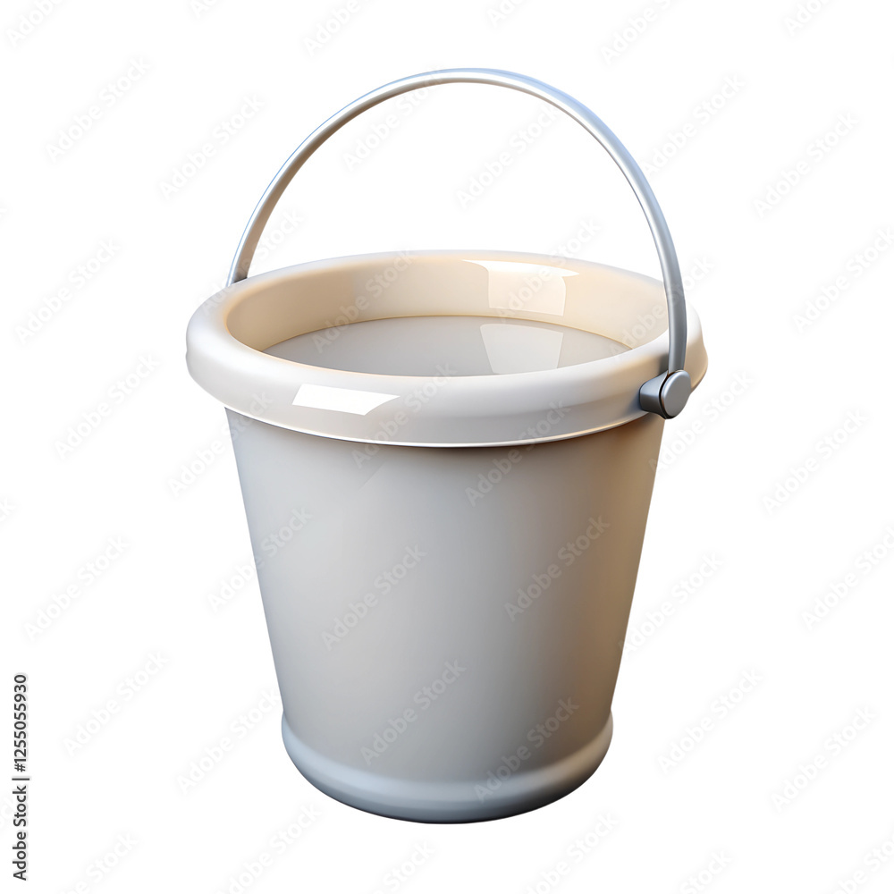 Silver grey realistic bucket icon. 3d rendering isolated on white background. Cartoon plastic style Silver grey realistic bucket icon. 3d rendering isolated on white background. Cartoon plastic style