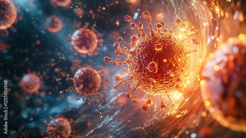 Covid-19 virus particles in action digital artwork science environment macro view health concept