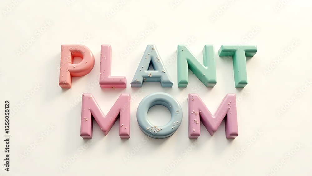 Obraz premium Colorful letters spelling Plant Mom on a light background