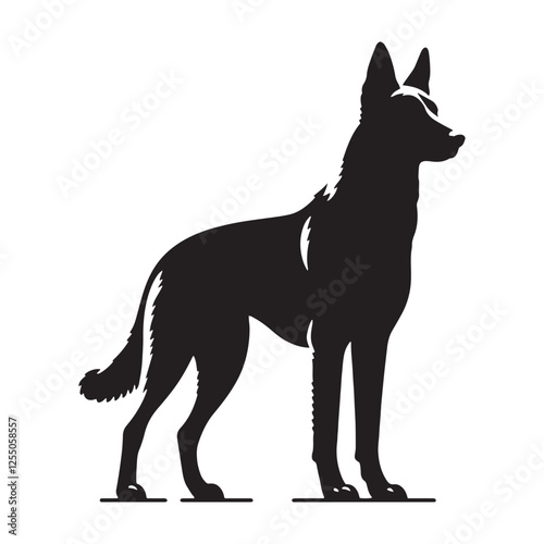 Striking Belgian Malinois silhouette capturing agility and focus - Belgian Malinois illustration - minimal Belgian Malinois vector - dog silhouette
