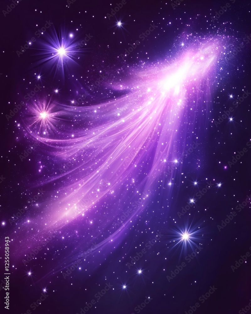 Obraz premium Ethereal Violet Light Streak Across a Starry Sky Creating a Dreamy Celestial Atmosphere