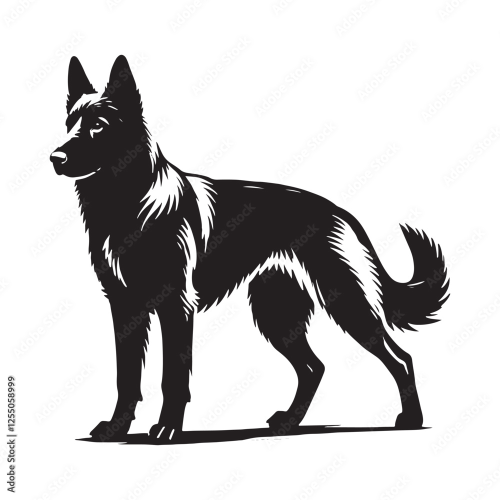 Belgian Malinois silhouette emphasizing confidence and elegance - Belgian Malinois illustration - minimal Belgian Malinois vector - dog silhouette
Belgian Malinois silhouette emphasizing confidence and elegance - Belgian Malinois illustration - minimal Belgian Malinois vector - dog silhouette