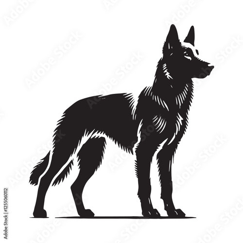 Dynamic Belgian Malinois silhouette capturing strength and elegance - Belgian Malinois illustration - minimal Belgian Malinois vector - dog silhouette
