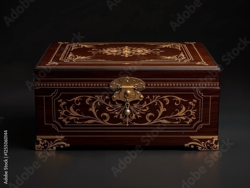 Beautiful Wooden Jewelry Box with Golden Lock and Ornate Accents, Luxurious Heirloom
