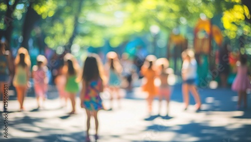 Blurry Summer Playground Scene: Children Playing in a Sunny Park