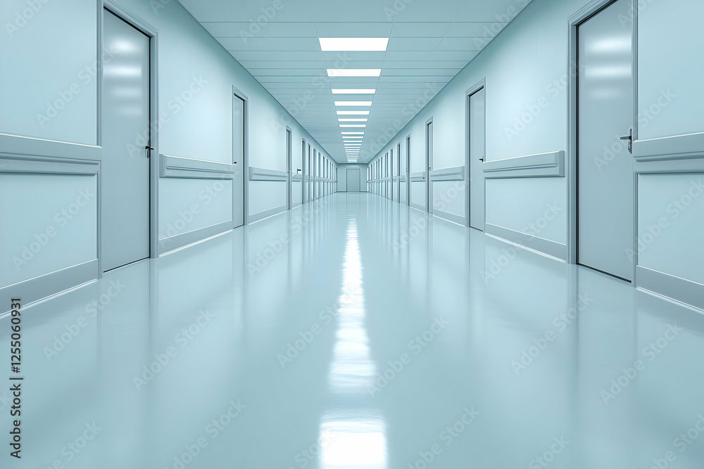 Long Hospital Corridor 3D Render Long Hospital Corridor 3D Render