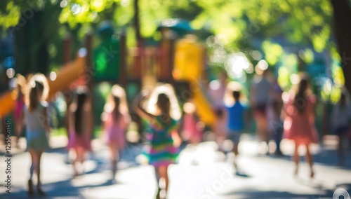 Wallpaper Mural Blurred Joyful Children Playing at a Sunny Playground Torontodigital.ca