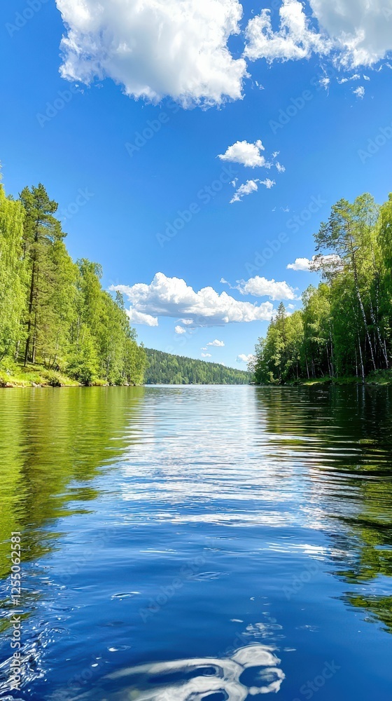 Serene lake reflecting vibrant trees and sky. Serene lake reflecting vibrant trees and sky.