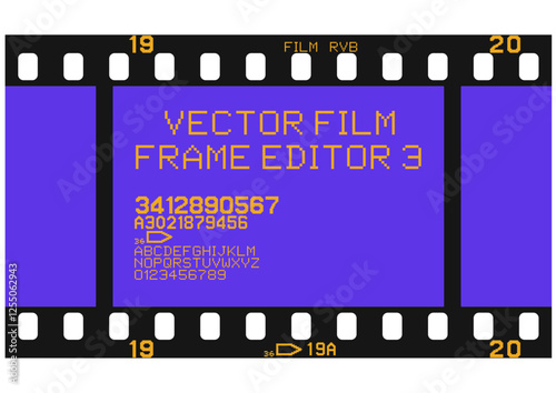 Vector illustration of photographic analog film border with editable fonts