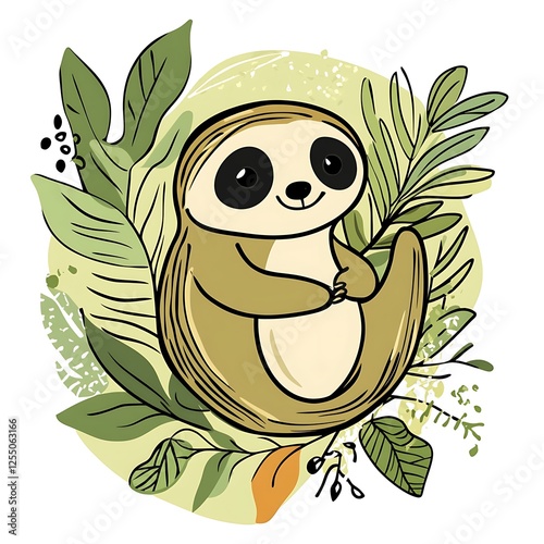 Cute sloth in a tropical setting, decorative image photo