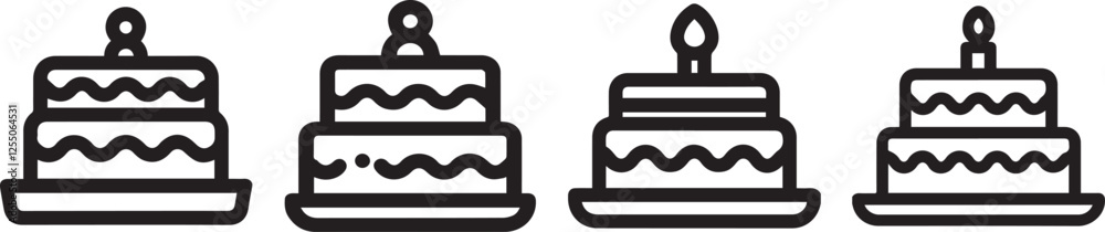 set of birthday cake icon outline, line cake icon set of birthday cake icon outline, line cake icon