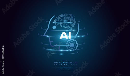 Artificial intelligence Head of digital brain system at the center represents computational power, Artificial intelligence network concept background template Vector