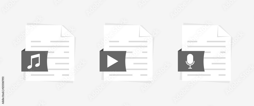 Audio document icons. Flat style. Vector icons. Audio document icons. Flat style. Vector icons.