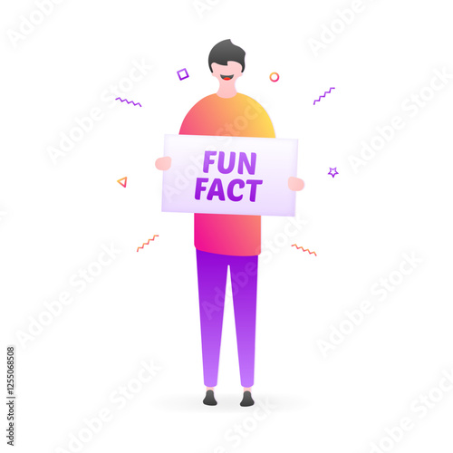 Fun fact message icon. Guy hold banner. Flat style. Vector icon.