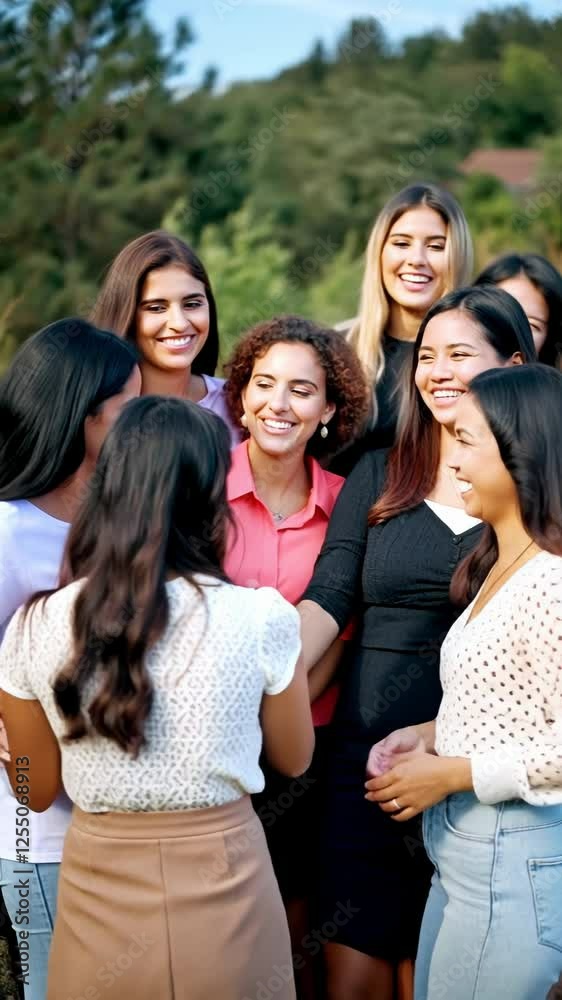 Vertical video of Happy women hugging and celebrating friendship outdoors Vertical video of Happy women hugging and celebrating friendship outdoors