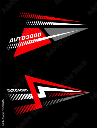 Set of simple car and motor stripes. Car graphic decoration. Car stripes. Arrow and thunder style. Racing sticker design. Graphic sport decal vinyl element. Automobile decoration. Racing design vector