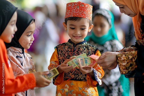 children in traditional islamic clothing selebrating eid fitr