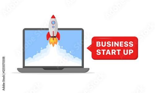 Business start up icon. Laptop icon. Flat style. Vector icon.