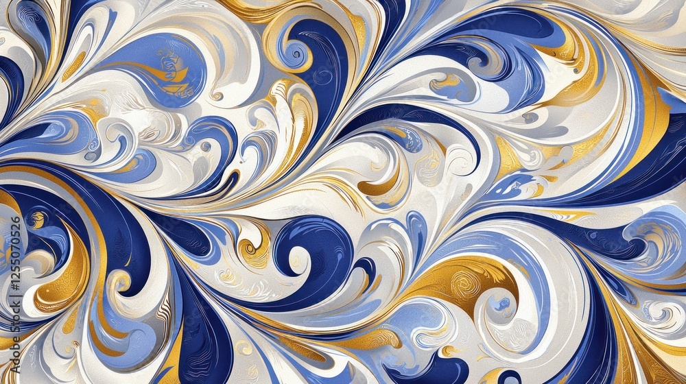 Marbled Paper Texture with Swirls of Blue, White, and Gold Marbled Paper Texture with Swirls of Blue, White, and Gold