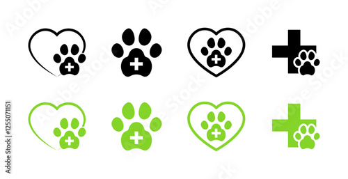 Zoo medicine set icons. Flat and silhouette style. Vector icons.