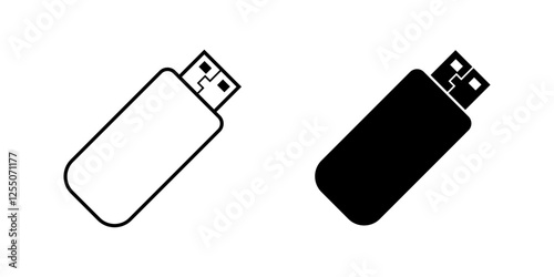 USB flash drive icons. Linear and silhouette style. Vector icons.