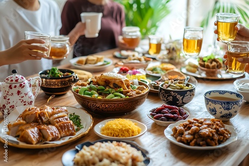 festive table with traditional eid dishes
