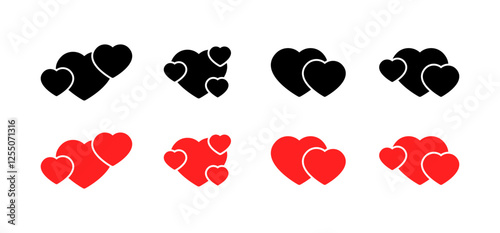 Heart set icons. Flat and silhouette style. Vector icons.