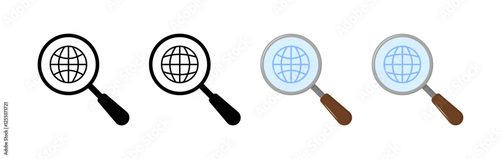 Magnifier glass set icons. Silhouette and flat style. Vector icons. Magnifier glass set icons. Silhouette and flat style. Vector icons.