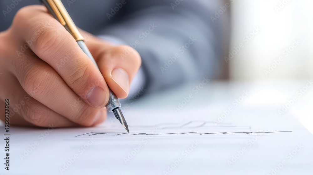 Closeup of a pen signing mortgage documents, the paper slightly blurred to highlight the hand mortgage, loan Closeup of a pen signing mortgage documents, the paper slightly blurred to highlight the hand mortgage, loan