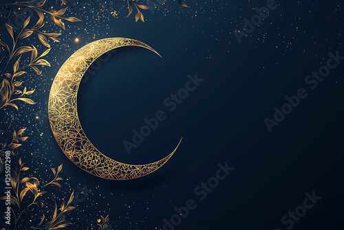 luxurious blue ramadhan banner with golden moon and lantern