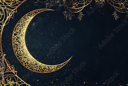 luxurious blue ramadhan banner with golden moon and lantern