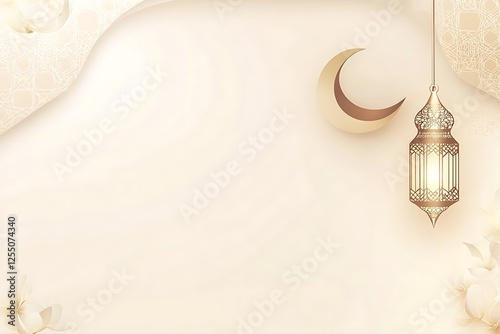 modern minimalist ramadhan banner with soft creame color and moon and lantern