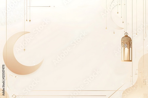 modern minimalist ramadhan banner with soft creame color and moon and lantern