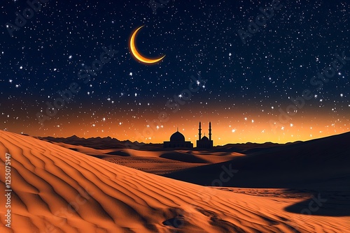 peacefull desert landscape on a ramadhan night